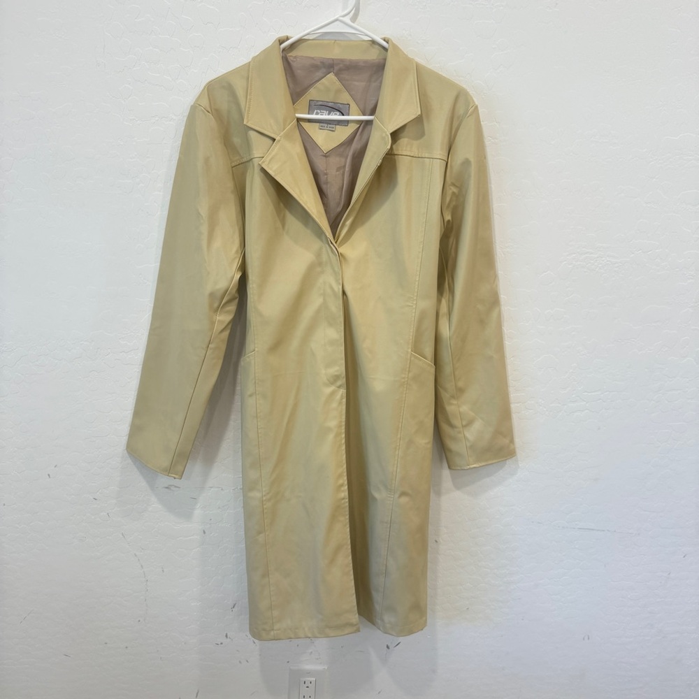 Y2K RAVE Faux Leather Trench Coat Women's Large Beige Sparkle Jacket Vintage
